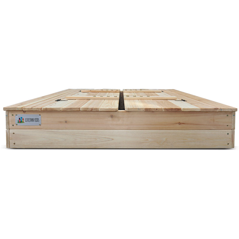 Kids Strongbox Square Sandpit with Foldable Seats / Timber Cover
