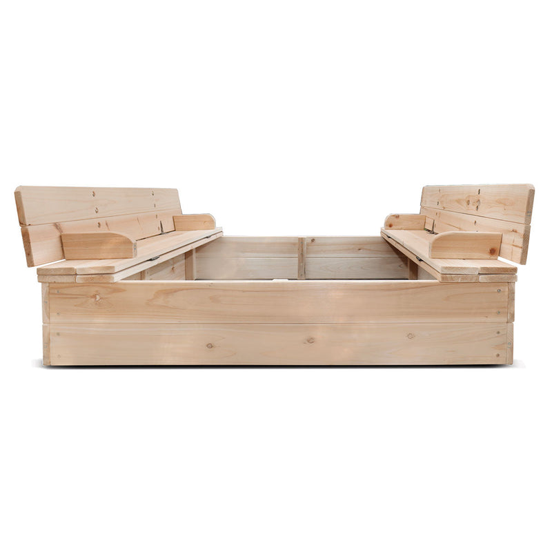 Kids Strongbox Square Sandpit with Foldable Seats / Timber Cover