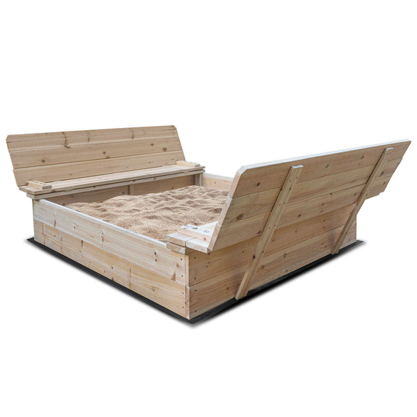 Kids Strongbox Square Sandpit - Extra Large with Foldable Seats / Timber Cover