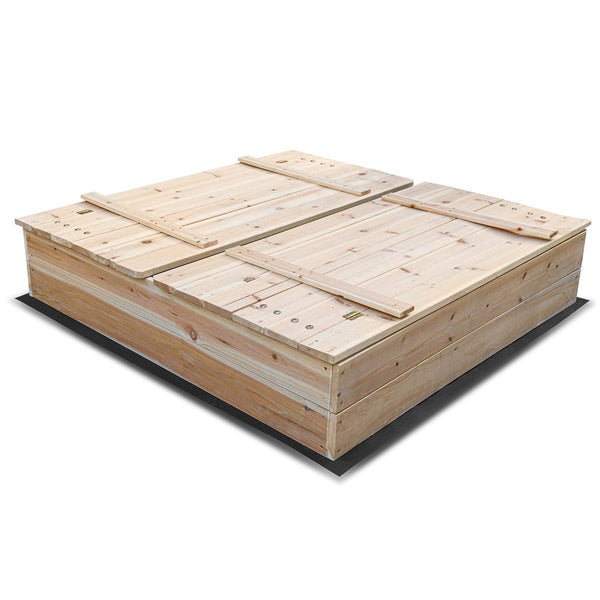 Kids Strongbox Square Sandpit - Extra Large with Foldable Seats / Timber Cover