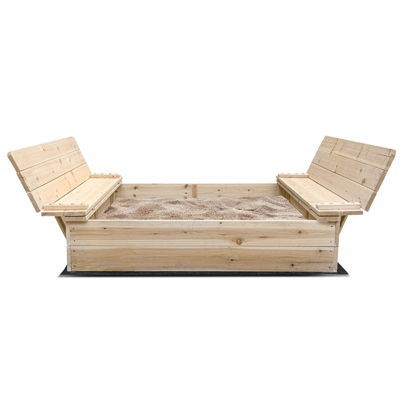 Kids Strongbox Square Sandpit - Extra Large with Foldable Seats / Timber Cover