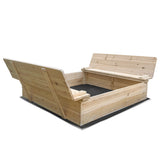 Kids Strongbox Square Sandpit - Extra Large with Foldable Seats / Timber Cover