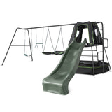 Kids Play Tower with Metal Swing Set + Green Slide