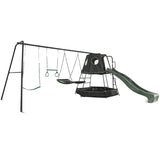 Kids Play Tower with Metal Swing Set + Green Slide