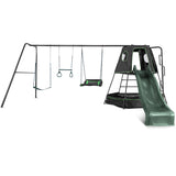 Kids Play Tower with Metal Swing Set + Green Slide
