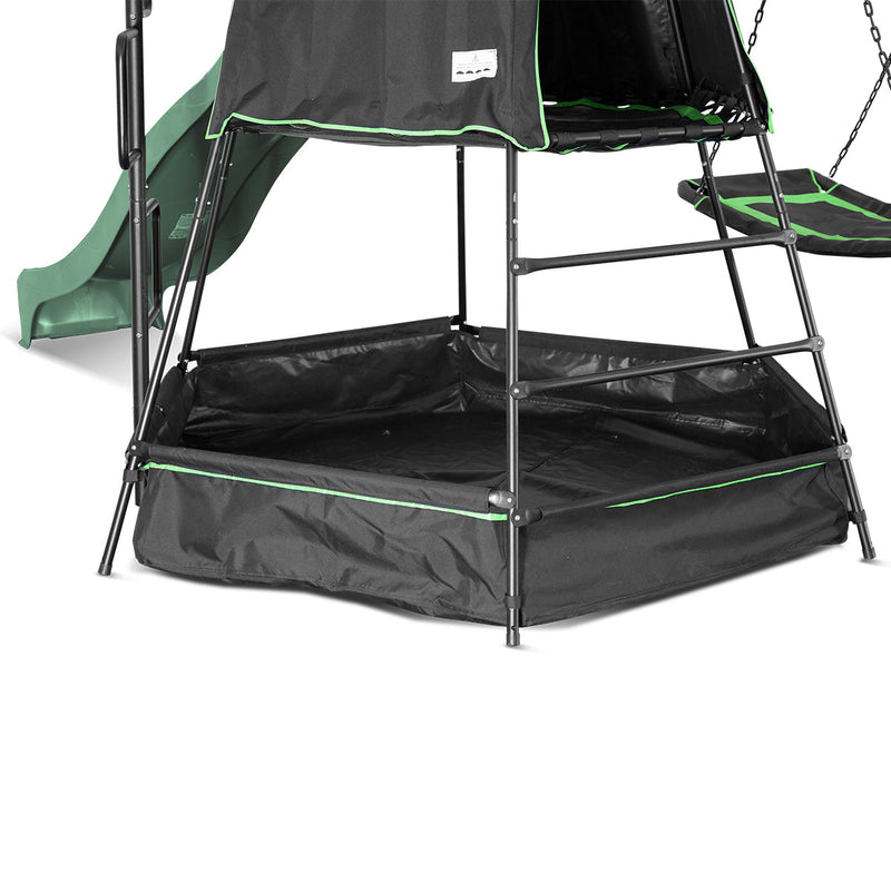 Kids Play Tower with Metal Swing Set + Green Slide