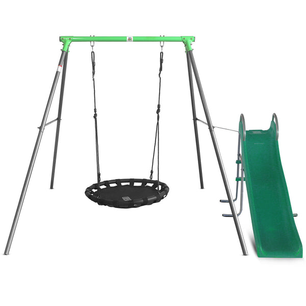 Kids Metal Web Swing Set + Slippery Slide
