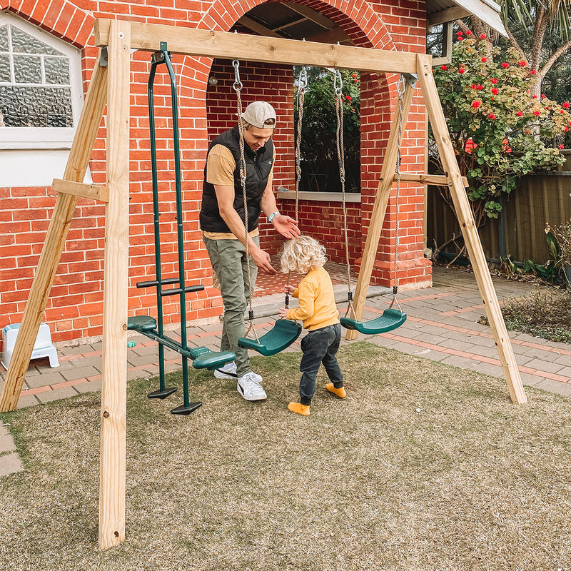 Kids Timber Double Swing + Gondola Gliding Swing Set