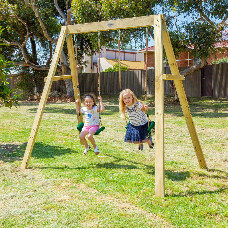 Kids Timber Frame Double Swing Set (Injection Moulded Seats)