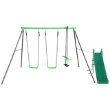 Kids 3 Station Metal Swing Set + Wavy Slide