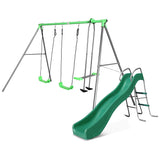 Kids 3 Station Metal Swing Set + Wavy Slide