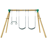 Kids 3 Station Timber Swing Set with Trapeze Swing