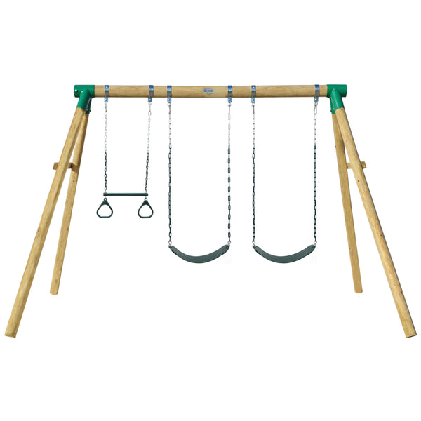Kids 3 Station Timber Swing Set with Trapeze Swing