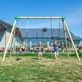 Kids 3 Station Timber Swing Set with Trapeze Swing