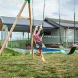 Kids 3 Station Timber Swing Set with Trapeze Swing