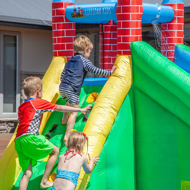 Kids Double Slide & Splash Inflatable Play Centre with Climbing Wall