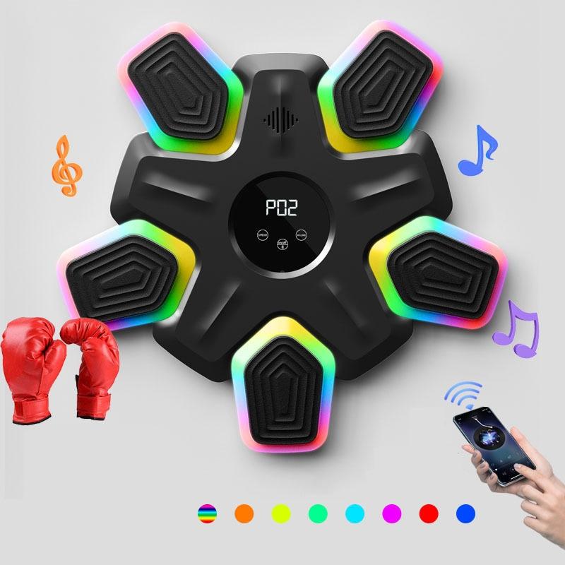 Bluetooth Music & Lights Boxing Machine with Kids Gloves - Black