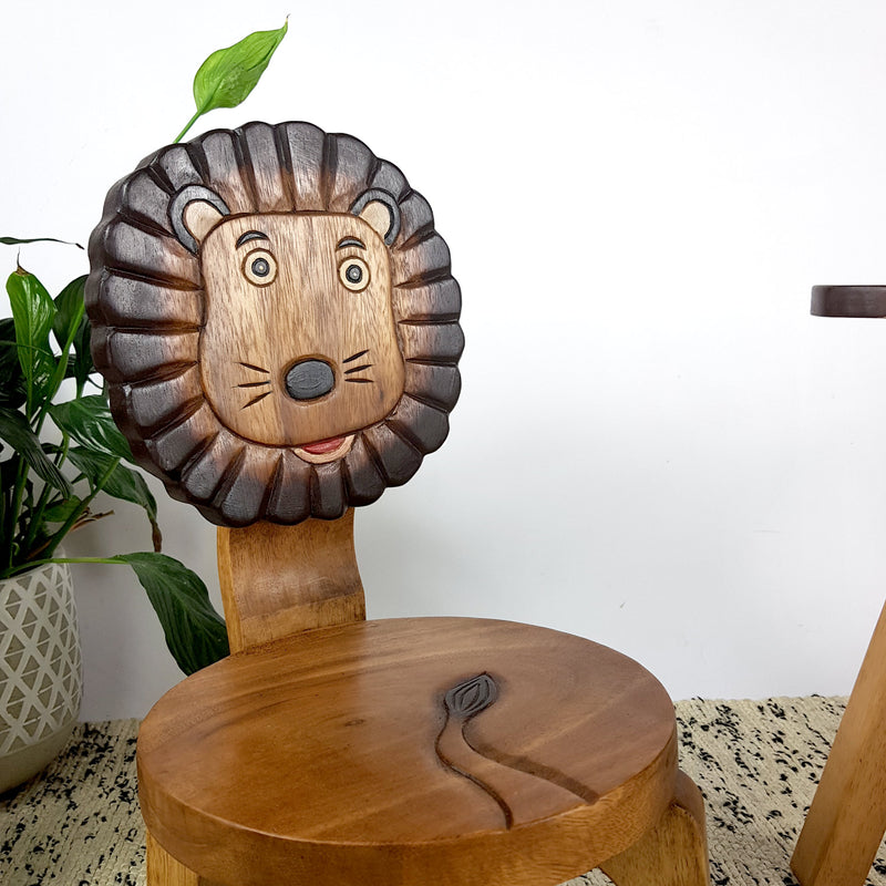 Kids Handcrafted Wooden Animal Chair - Lion