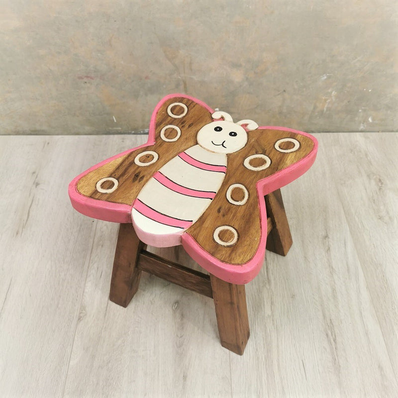 Kids Handcrafted Wooden Animal Stool - Butterfly