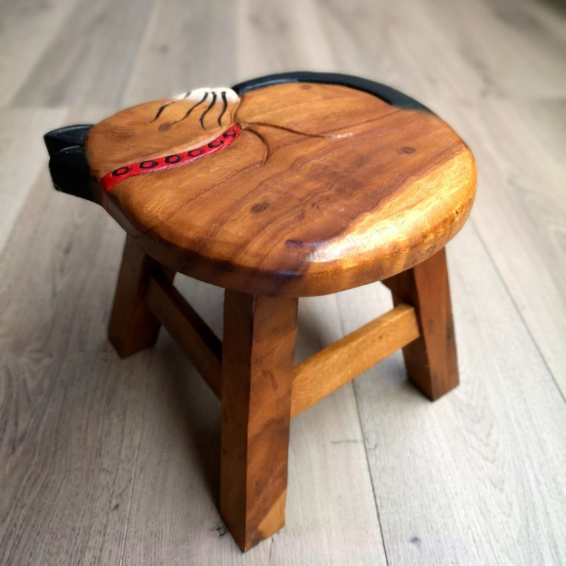 Kids Handcrafted Wooden Animal Stool - Sleeping Cat