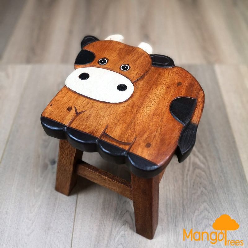 Kids Handcrafted Wooden Animal Stool - Cow