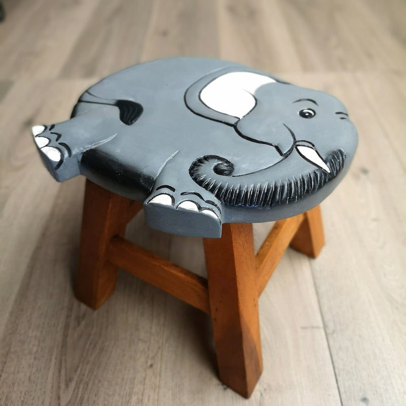 Kids Handcrafted Wooden Animal Stool - Elephant