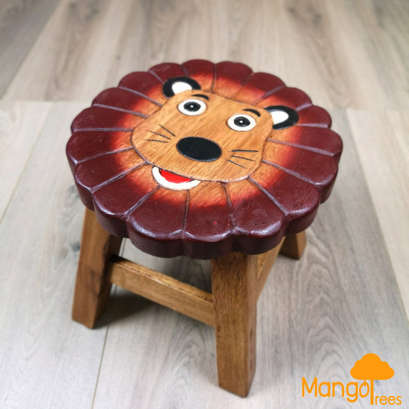 Kids Handcrafted Wooden Animal Stool - Lion