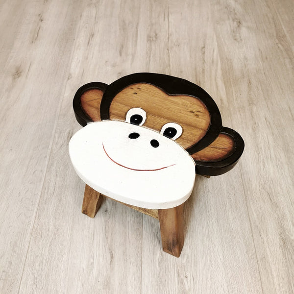 Kids Handcrafted Wooden Animal Stool - Monkey