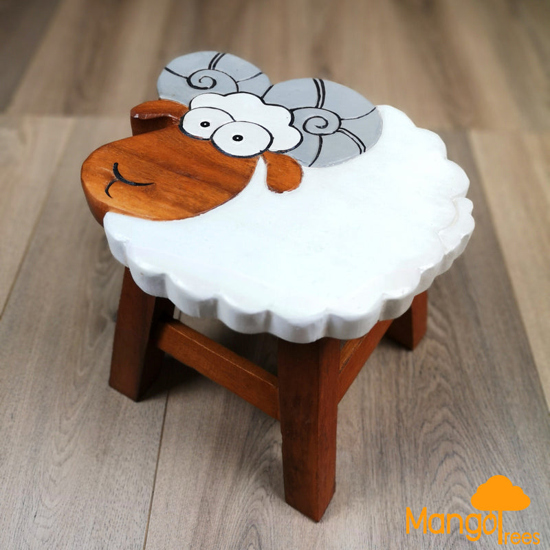 Kids Handcrafted Wooden Animal Stool - Ram