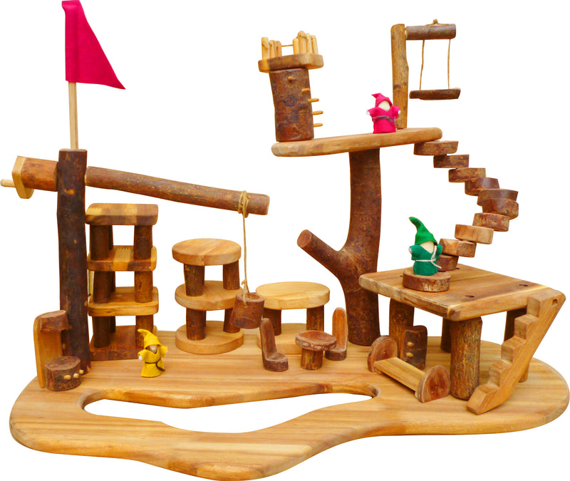 Tree House Complex Building Set - Natural Wooden Blocks 75pc