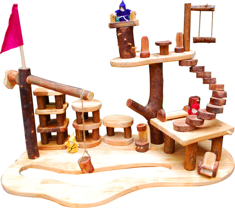 Tree House Complex Building Set - Natural Wooden Blocks 75pc
