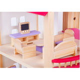 Kids Wooden DIY 3-Level Dolls House with Full Furniture Set