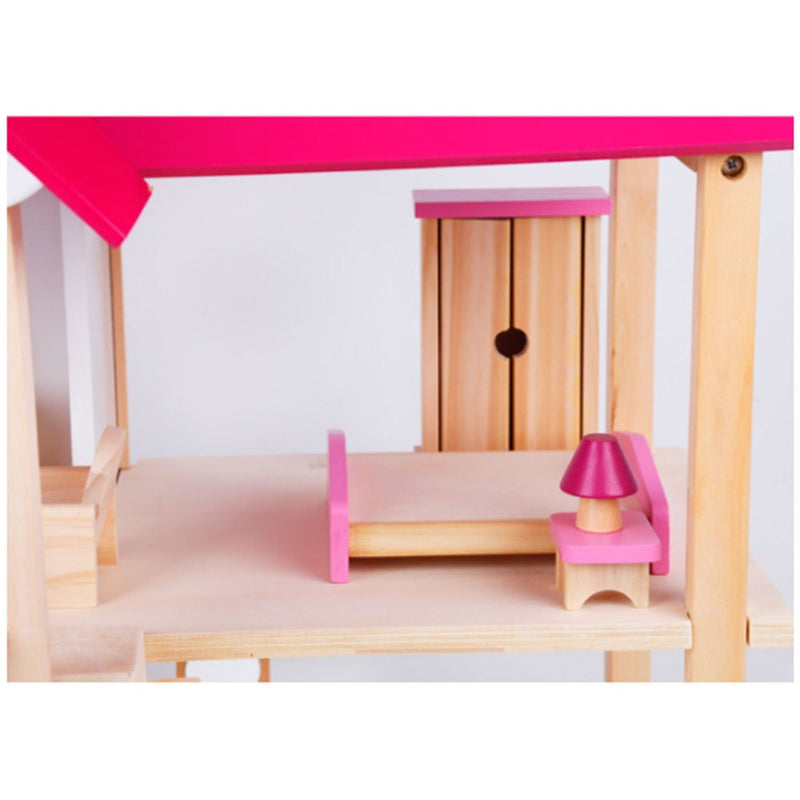 Kids Wooden DIY 3-Level Dolls House with Full Furniture Set