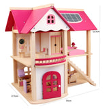 Kids Wooden DIY 3-Level Dolls House with Full Furniture Set
