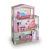 Kids Large Wooden 3-Level Dolls House with Full Furniture Set
