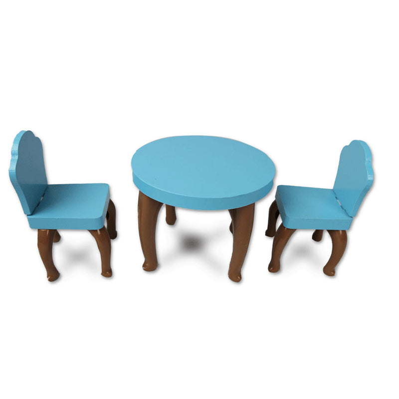 Kids Large Wooden 3-Level Dolls House with Full Furniture Set - Blue & Pink