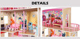 Kids Large Wooden 3-Level Vibrant Dolls House with Full Furniture Set