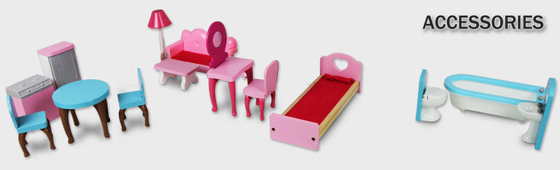 Kids Large Wooden 3-Level Vibrant Dolls House with Full Furniture Set