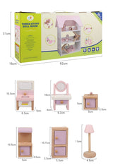Kids Wooden 3-Level Dolls House with Full Furniture Set - Open Back Style