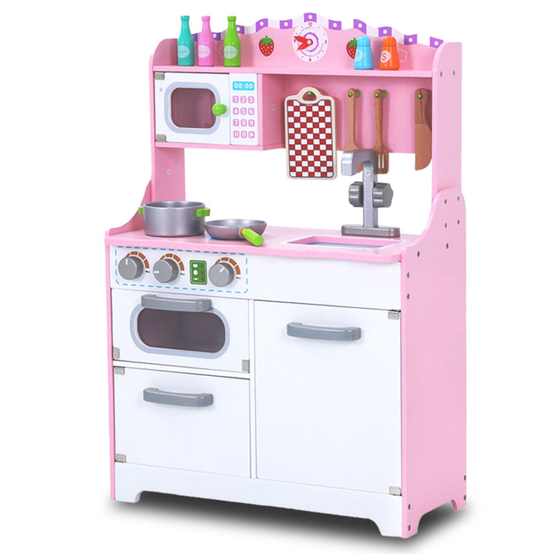Kids Classic Wooden Kitchen Play Set with Accessories (Pink)