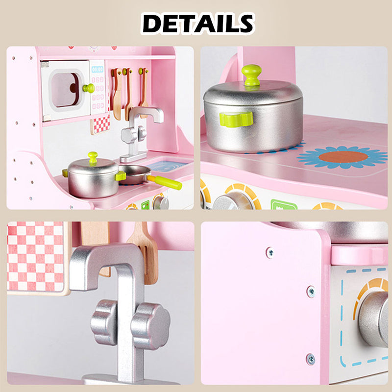 Kids Classic Wooden Kitchen Play Set with Accessories (Pink)