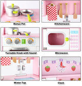 Kids Classic Wooden Kitchen Play Set with Accessories (Pink)