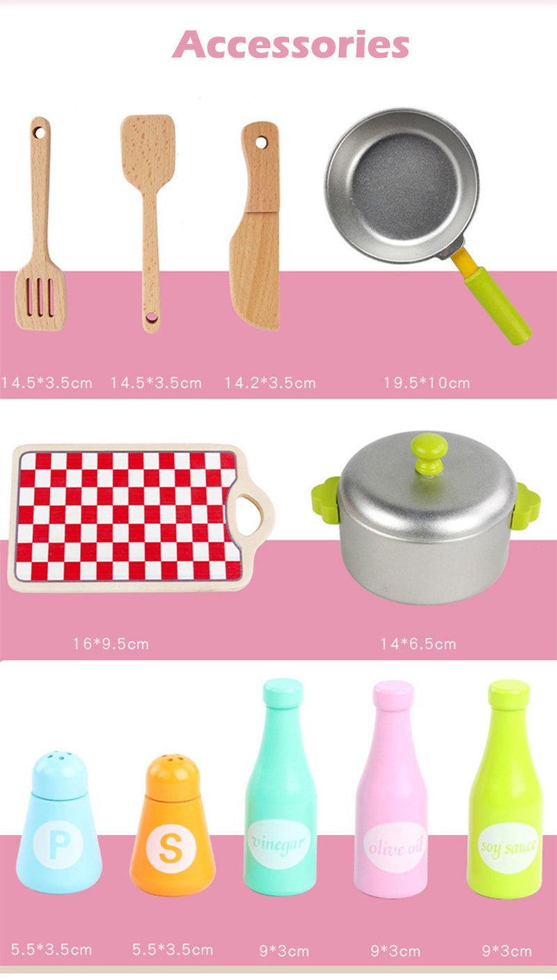 Kids Classic Wooden Kitchen Play Set with Accessories (Pink)