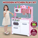 Kids Classic Wooden Kitchen Play Set with Accessories (Pink)