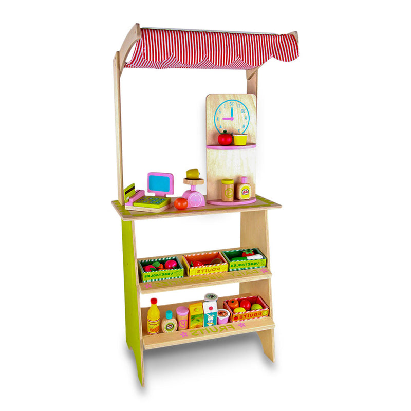 Kids Wooden Pretend Fruit & Veg Market Stall with Accessories