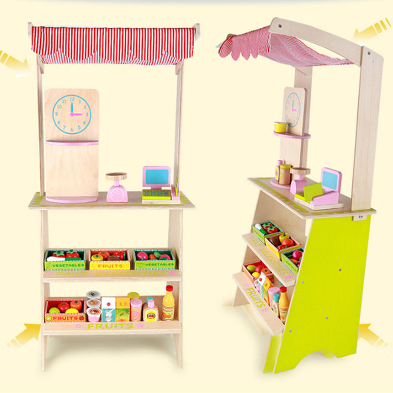 Kids Wooden Pretend Fruit & Veg Market Stall with Accessories