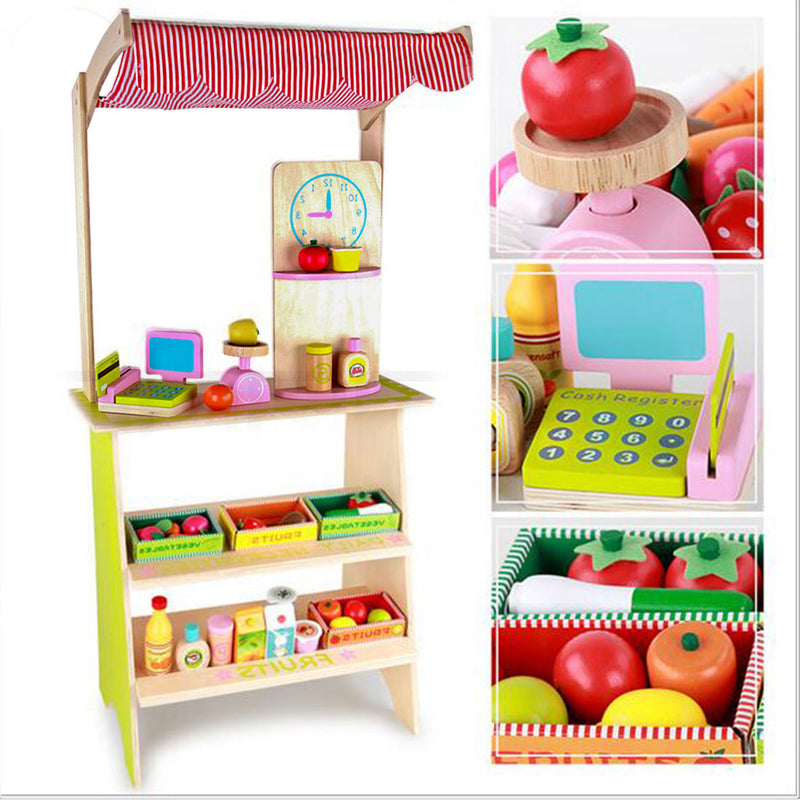 Kids Wooden Pretend Fruit & Veg Market Stall with Accessories