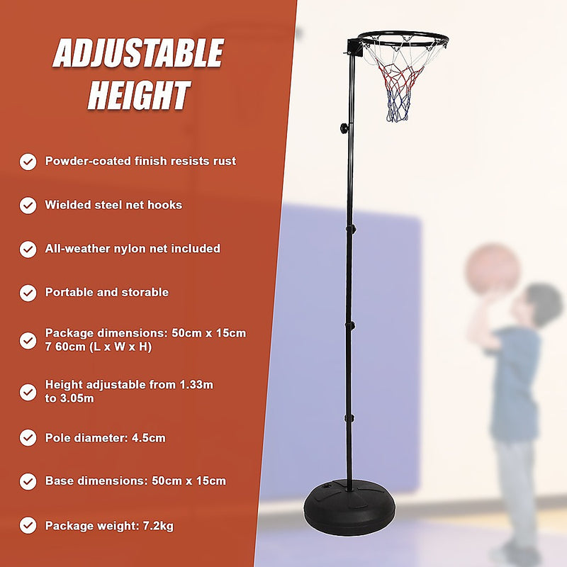 Height-Adjustable Netball Ring with Stand and Stable Base