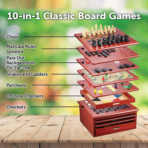 10-in-1 Wooden Classic Popular Games Set