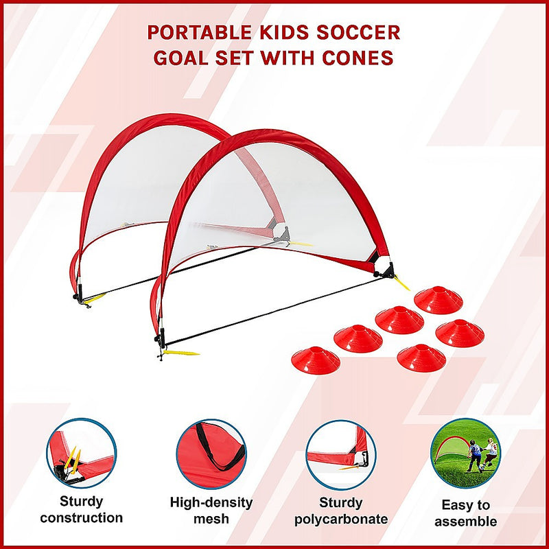 2pc Portable Kids Soccer Goal Set with Field Marker Cones